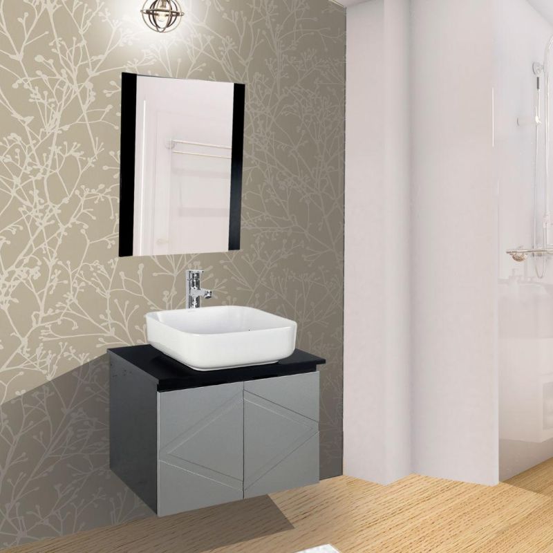Brown PVC Bathroom Vanity with Mirror Cabinet