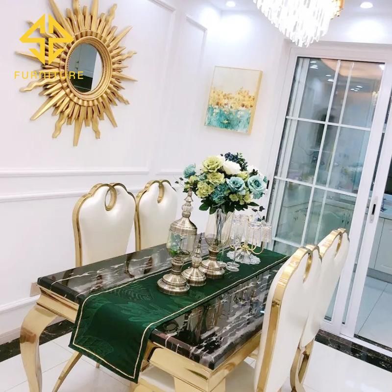 Home Furniture Foshan Factory Glass Table Top Dining Tables and Chairs Set Metal Dining Tables for Sale