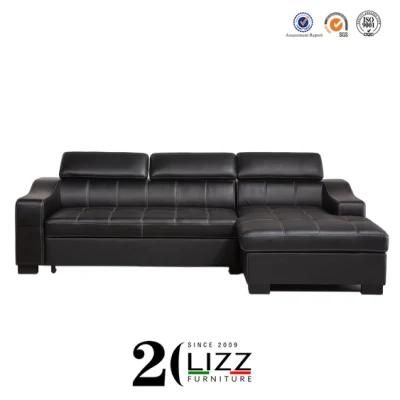 Modern Furniture L Shape Genuine Leather Sectional Corner Functional Sofa Bed with Storage