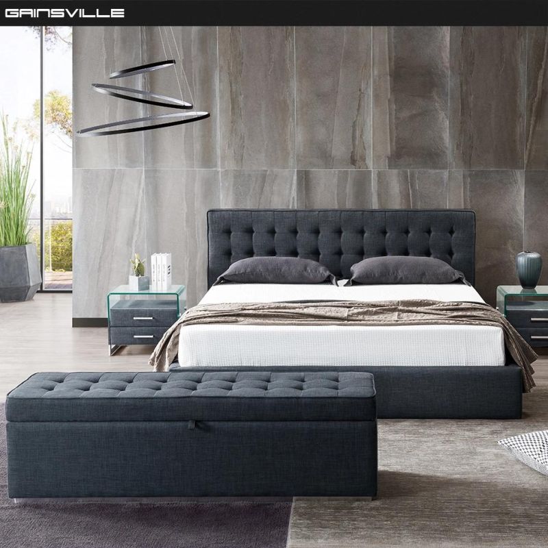 Home Furniture New Design Luxury King Size Bed with Stainless Steel Legs Gc1633