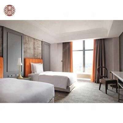 Grey Color Metal Frame Contemporary Hotel Bedroom Furniture Covered with Fabric