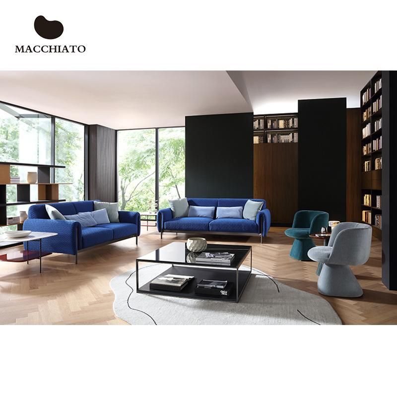Living Room Furniture Macchiato Brand Modern Design Blue Fabric 1 2 3 Seat Sofa Set