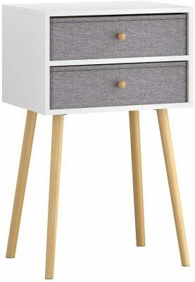 Wooden Nightstand End Table Bedroom Furniture with Grey Fabric Drawers
