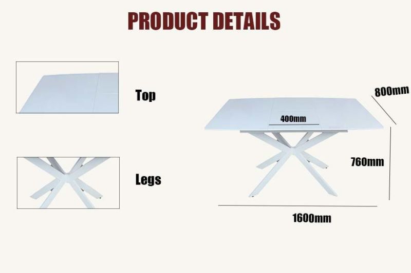 Factory China Wholesale Home Hotel Furniture Modern Extendable MDF White Gloss Dining Table