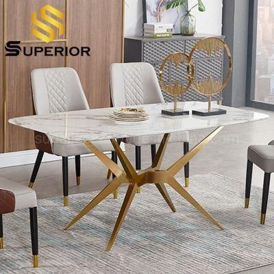 Home Stainless Steel Furniture Marble Top Dining Table with Chairs