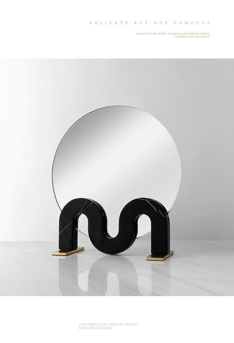 Restroom Bathroom Decor Nordic Creative Table Top Shaped Design Vintage Black Marble Mirror