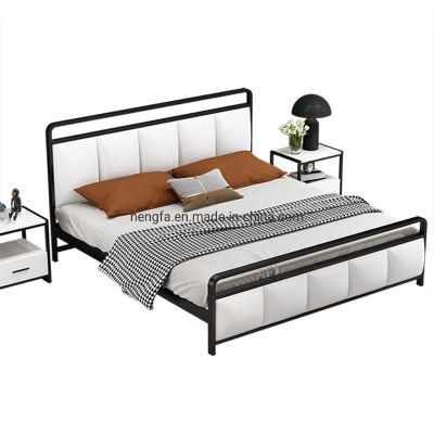 Factory Customized Bedroom Furniture Leather Cushion Square Steel Bed