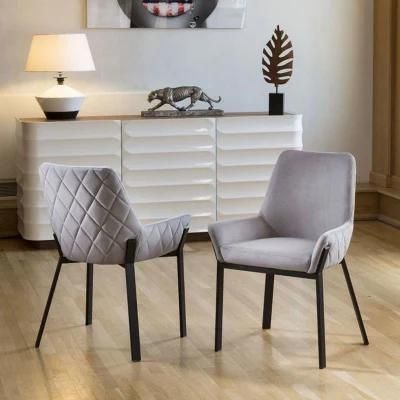 Wholesale Fabric Arm Modern Upholstered Seat Dining Chair with Metal Legs