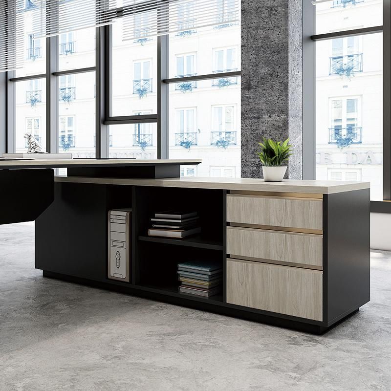 Modern Elegant Arc-Shaped Mixed Color Wooden Office Computer Table Furniture