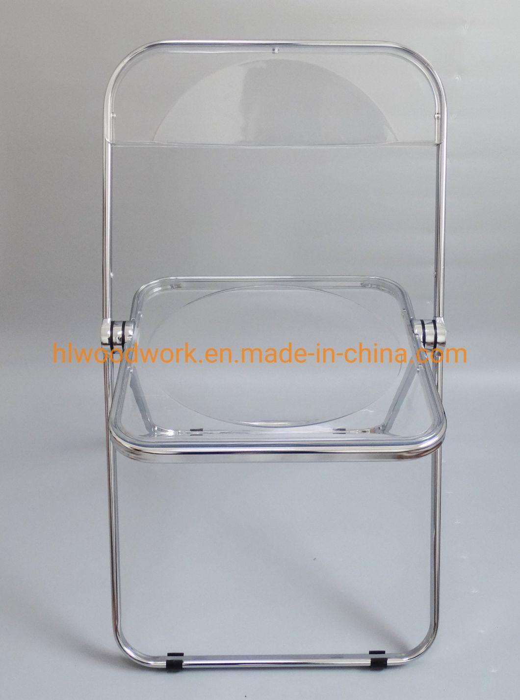 Modern Design Office/Bar/Dining/Leisure/Banquet/Wedding/Meeting Folding Plastic Chair in Chrome Frame Transparent Clear PC Plastic Dining Chair Transparent