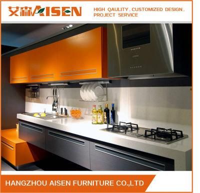 2018 Modern Italian Stylish Orange &amp; Brown Lacquer Wooden Kitchen Cabinet Furniture