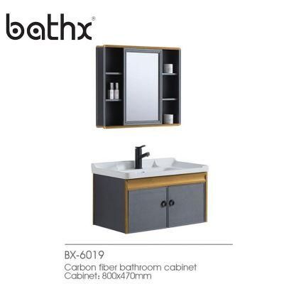 Waterproof Sanitary Ware Bathroom Vanity with Mirror Carbon Fiber Cabinet Modern Household Furniture with Ceramic Basin