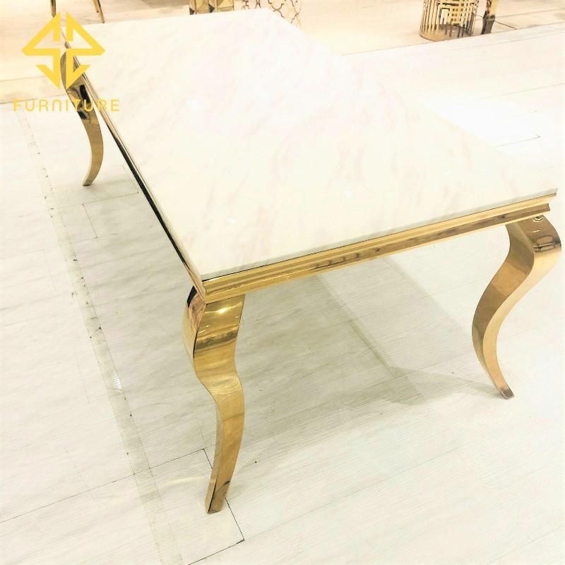 Sawa Classical Marble Top Stainless Steel Dining Table for Event Wedding Use