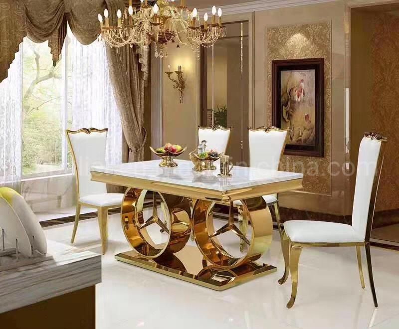 Modern Luxury Marble Gold Stainless Steel Base Dining Tables