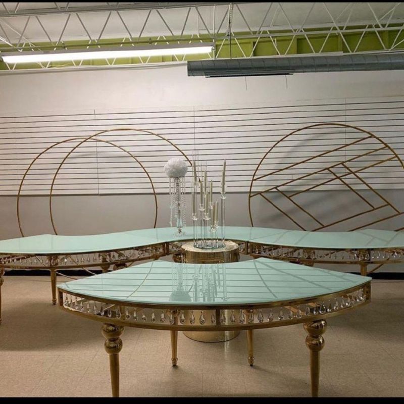 Sawa Long Shape Golden Stainless Steel Frame Serpentine Dining Table Set Luxury