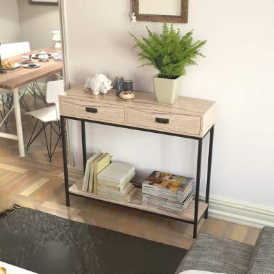 Light Oak Wood Console Sofa Table Desk with 2 Drawer