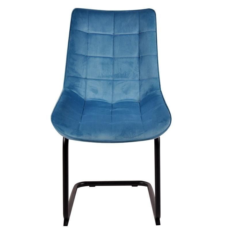 Hebei Factory Supply Square Lattice Pattern Blue Velvet Upholstered Lounge Dining Chair