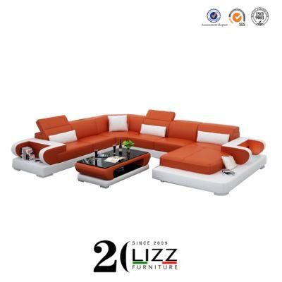 Modern U Shape Sectional Corner Genuine Leather Leisure Sofa Furniture