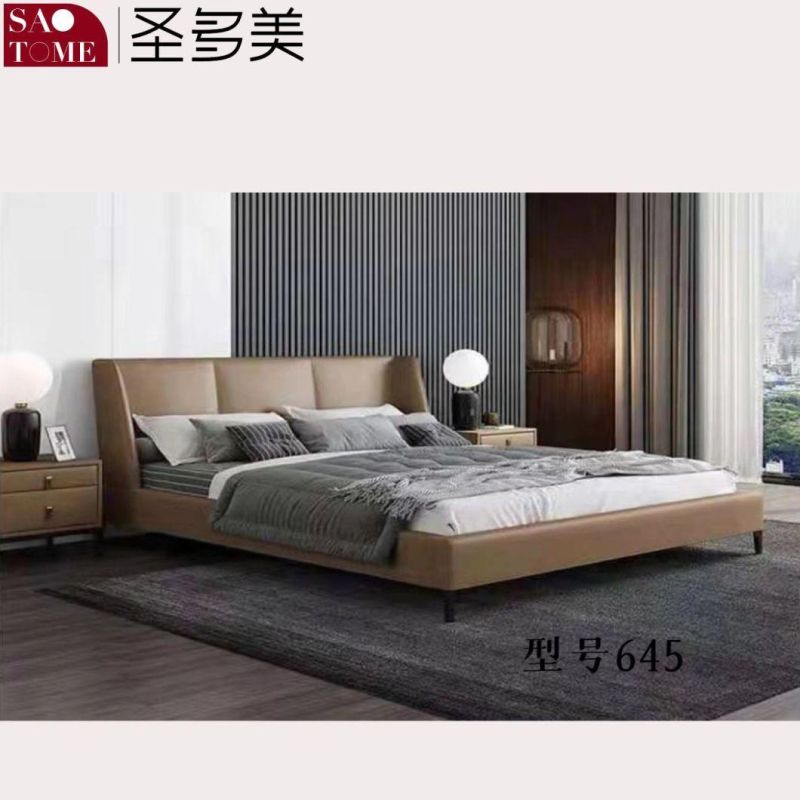 Modern Hotel Bedroom Furniture White Matte Cloth Russian Imported Larch Double Bed