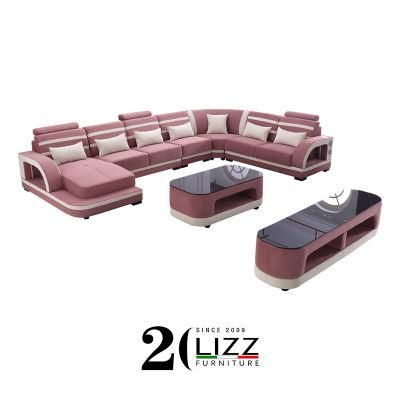 Italian Furniture Modern Genuine Leather Sofa Set Pink Sectional Sofa