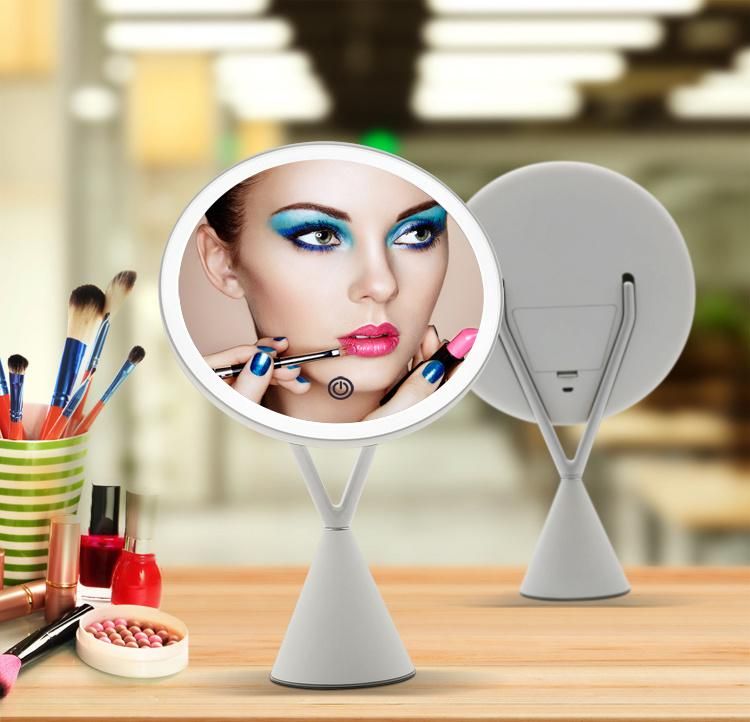 Table Stand Round LED Adjust Lights Vanity Makeup Mirror with 5X Magnifying