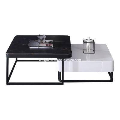 Wholesale Simple Home Combination Marble Furniture Hardware Coffee Table with Wood Drawers