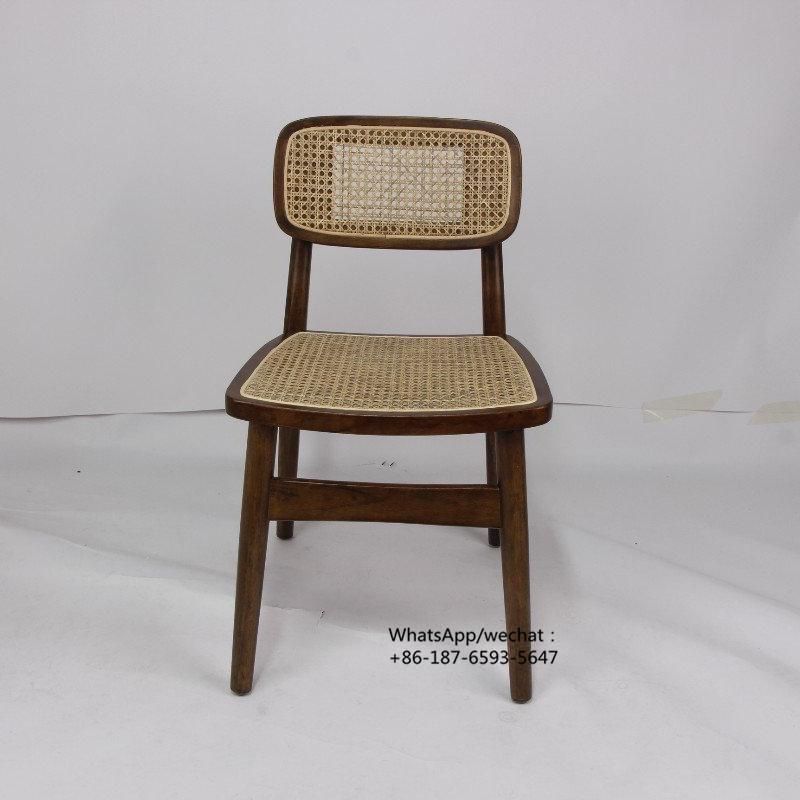 Nordic Modern Pierre Jeanneret Black Brown Natural Wood Cane Wicker Rattan Back Chair