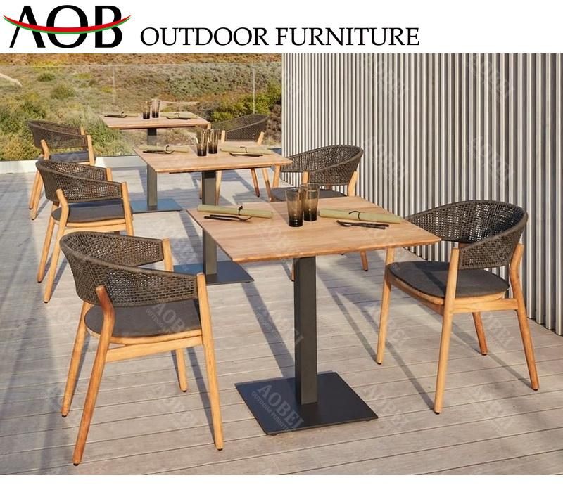 Modern Luxury Garden Hotel Patio Resort Home Restaurant Outdoor Dining Wooden Rope Chair Table Furniture