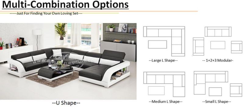 Italian Furniture Modern Style Livingroom Leather Wood Frame Sofa with Table