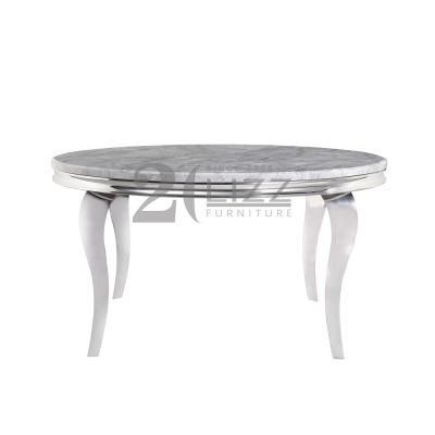 Dining Room Furniture 6 Seater Silver Stainless Steel Marble Glass Top Dining Tables