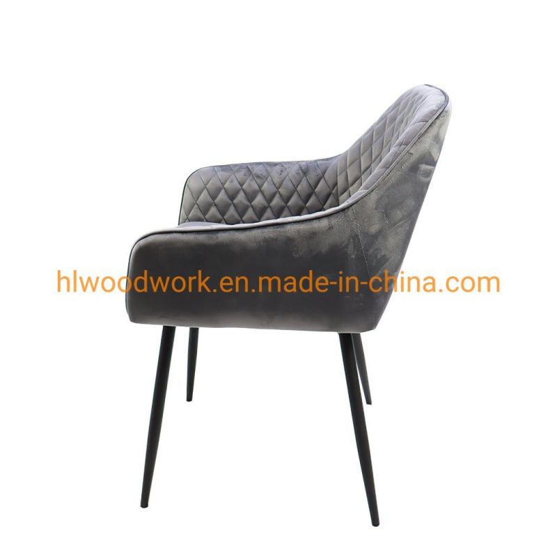 Modern Design Hotel Coffee Velvet Fabric Armchair Black Metal Legs Comfortable Dining Chair Metal Hotel Home Restaurant Office Modern Furniture Dining Chair