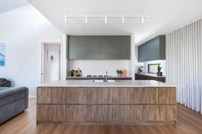 Light Green Wall Cupboard Wood Grain Melamine Fiber Chipboard Kitchen Cabinets