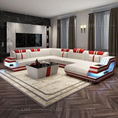 European Modern Sectional Leisure Living Room Home Furniture Luxury Italian Leather Sofa with LED