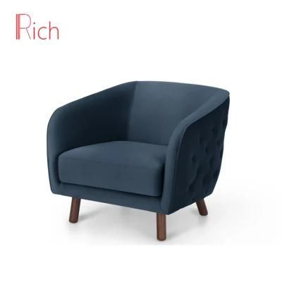 Foshan Living Room Chair Supplier Fabric Velvet Armchair Modern Wood Frame Tufted Blue Accent Chair Furniture