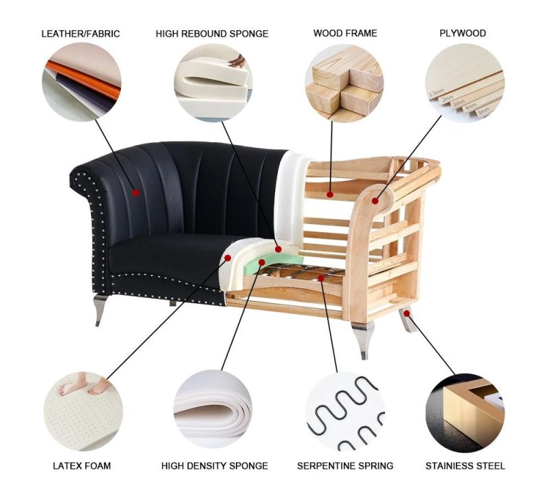 Modern Modular Hotel Home Living Room Furniture Luxury Geniue Leather Sofa with Metal Leg