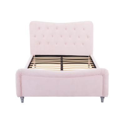 Modern Japan Fabric Low Twin Bed Frame for Girl of Cute Pink Bed Frame