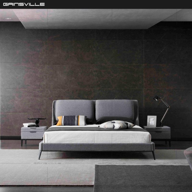 Latest Modern Bedroom Furniture Beds Set Design Upholstered Apartment Solid Wood Slatted Platform Bed