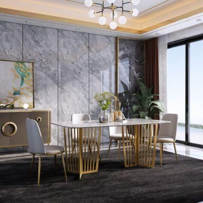 Modern Home Stainless Steel Restaurant Table Luxury Dining Set with Modern Leather Chairs
