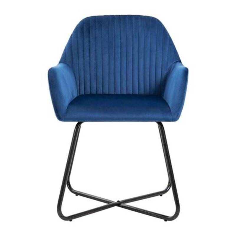 Vertical Stripe Back Armchair Blue Fabric Seat Dining Room Chairs