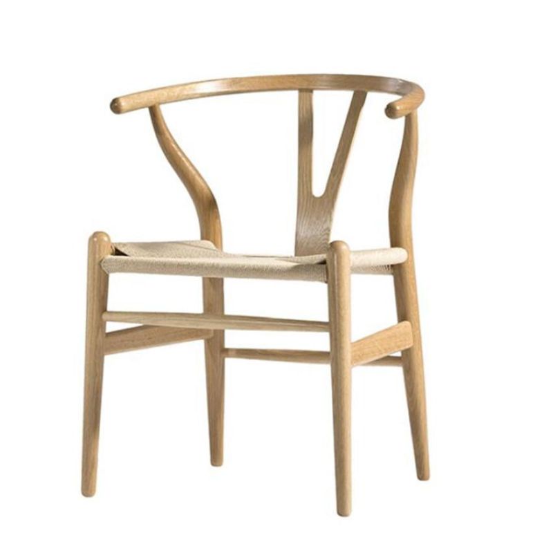 Wood Wishbone Dining Chair with Fabric Woven Rush Seat