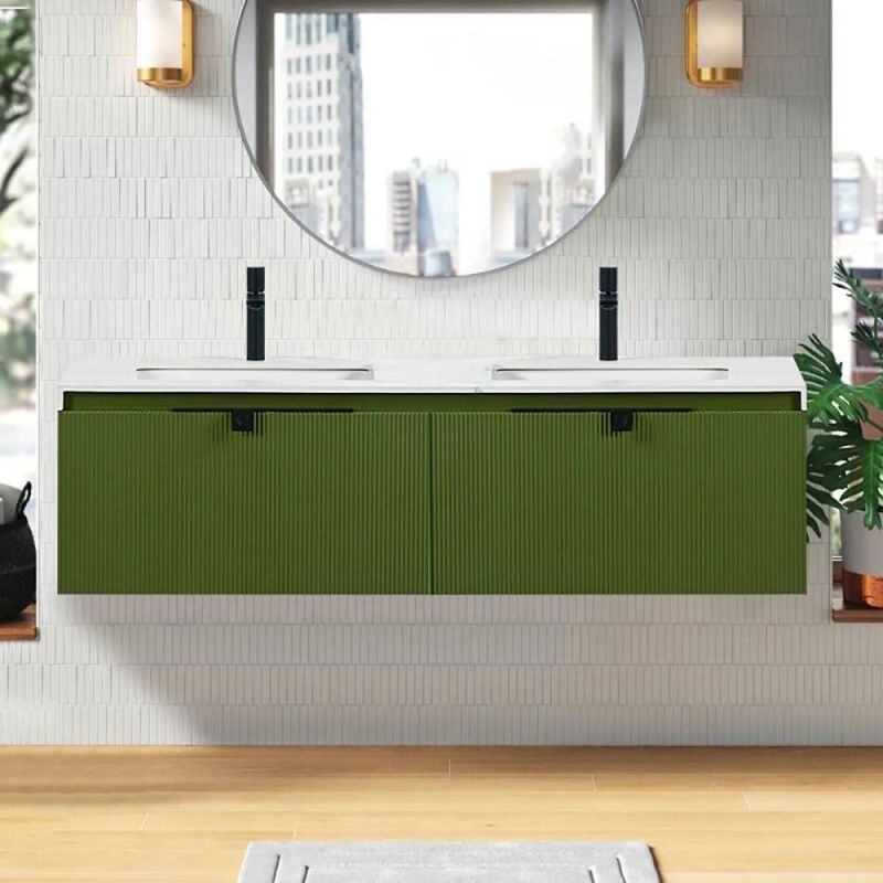 59" Green Floating Double Sink Bathroom Vanity with Top and Sink with Drawers