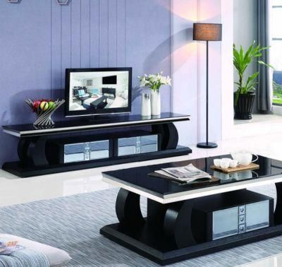 China Professional Supplier Factory Price Modern Steel Wood and Glass Side Coffee Table with Modern TV Cabinet