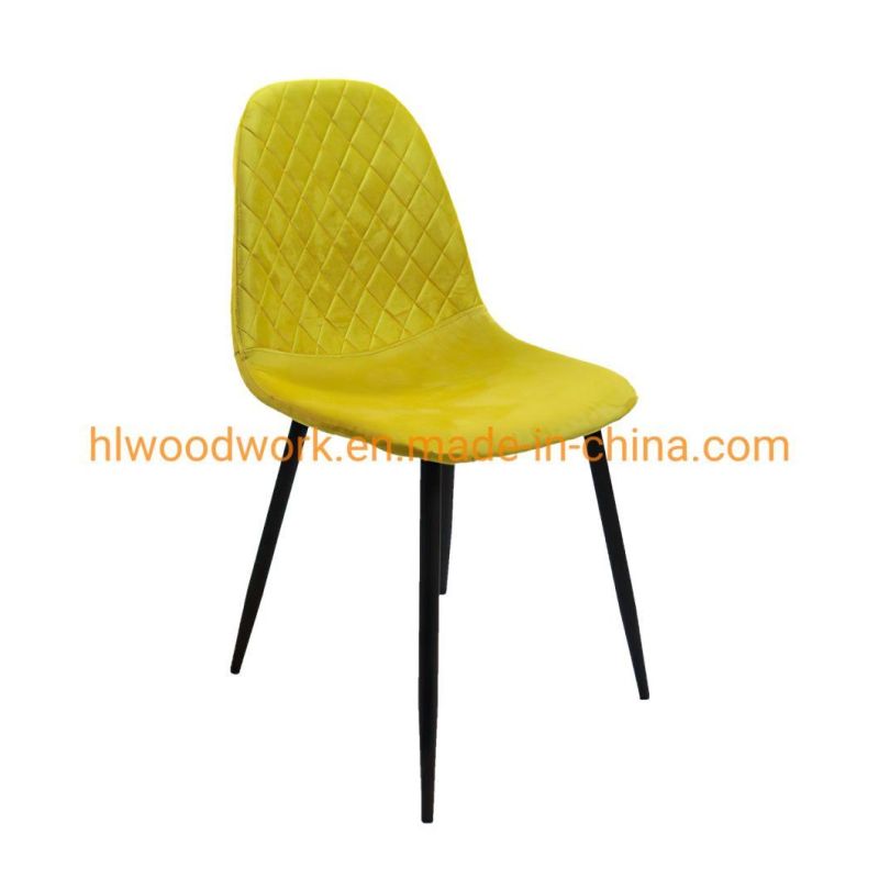 Hot Sale Modern Dining Room Chair Furniture Custom Color Antique MID-Century Yellow Velvet Fabric Dining Chairs Black Metal Leg Cheap Dining Room Chair