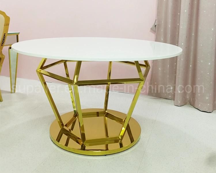 MDF Wood Top Dining Table with Gold Stainless Steel Base