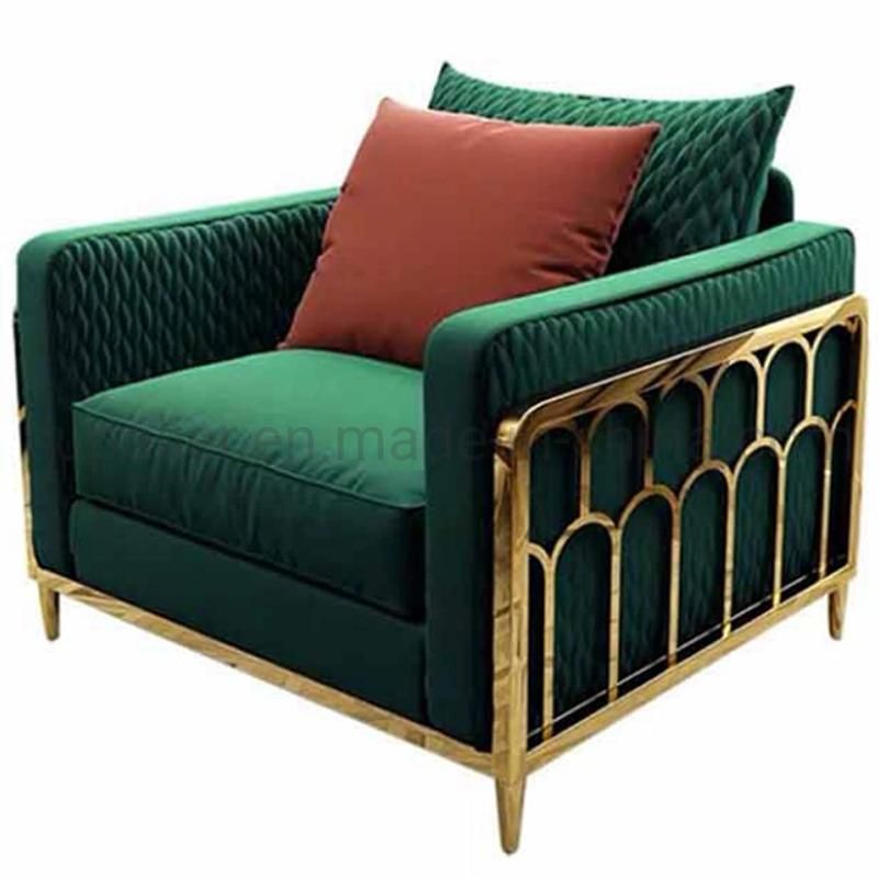 European Style Living Room Furniture Gold Metal Frame Fabric Sofa