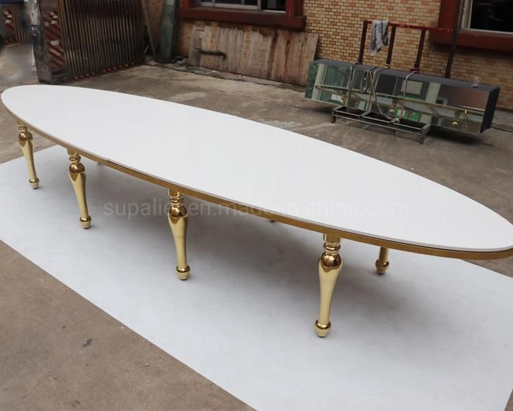 Hotel Wedding Banquet Oval Rose Gold Metal Leg Dining Tables