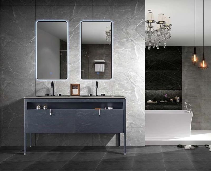 Elegant Floor Type Solid Wood Bathroom Cabinet with Mirror Cabinet and Marble Countertop