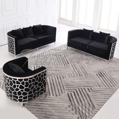 Hot Selling Modern Popular Home Black Sofa Furniture Living Room Leisure Luxury Velvet Fabric Sofa Set with Metal Frame