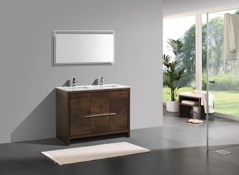 Double Sink Nature Plywood Modern Bathroom Vanity with White Quartz Counter-Top