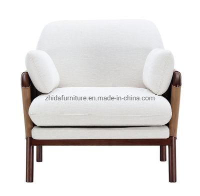 Hotel Furniture White Fabric Leather Fabric Wooden Legs Living Room Chair